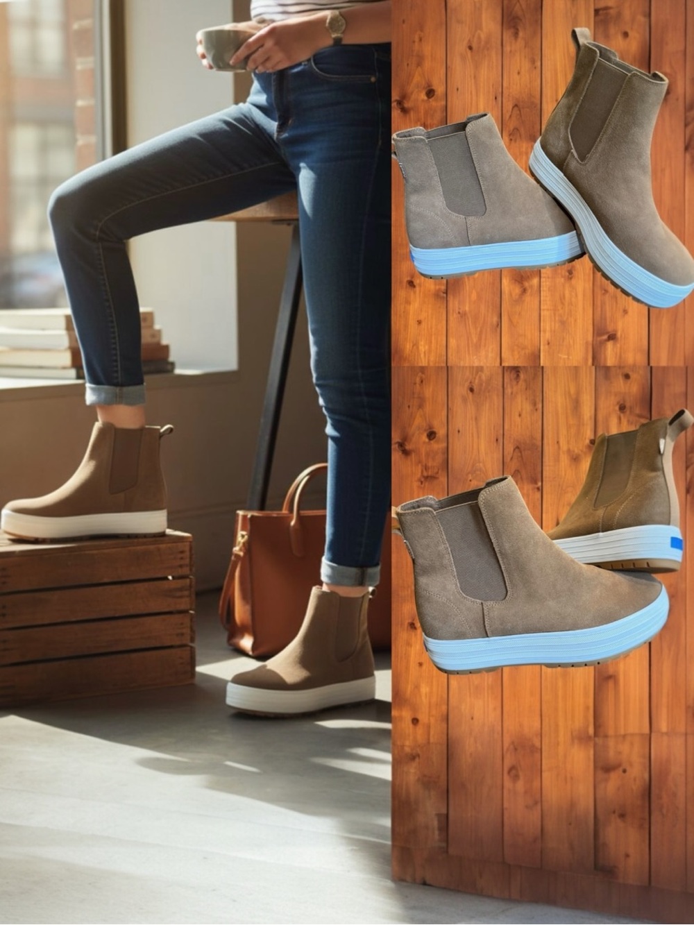 Keds Suede Platform Chelsea Lug Boots Taupe Brown Chunky Sole Size 7 NWOB